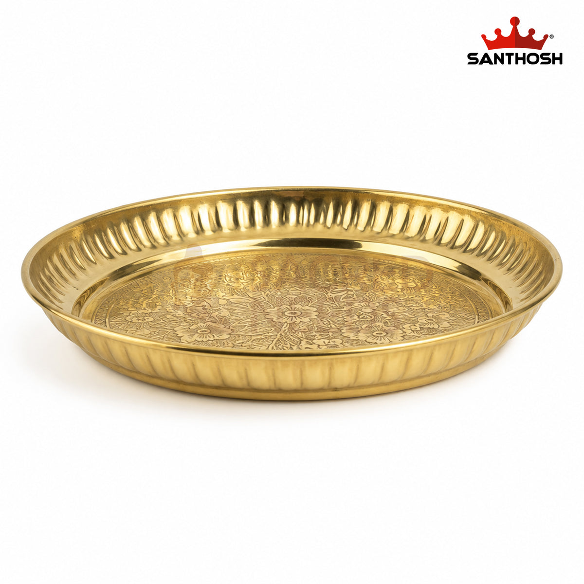 Sacred Needs Brass ICC Etching Plate – 6.2 Inch (15.7 cm) | Decorative Brass Pooja Plate for Home Temple, Rituals & Traditional Décor