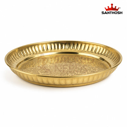 Sacred Needs Brass ICC Etching Plate – 6.2 Inch (15.7 cm) | Decorative Brass Pooja Plate for Home Temple, Rituals & Traditional Décor