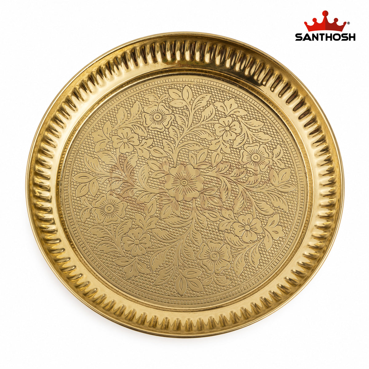 Sacred Needs Brass ICC Etching Plate – 6.2 Inch (15.7 cm) | Decorative Brass Pooja Plate for Home Temple, Rituals & Traditional Décor