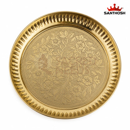Sacred Needs Brass ICC Etching Plate – 6.2 Inch (15.7 cm) | Decorative Brass Pooja Plate for Home Temple, Rituals & Traditional Décor