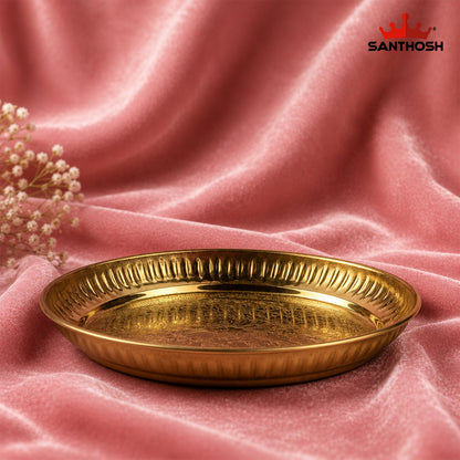 Sacred Needs Brass ICC Etching Plate – 6.2 Inch (15.7 cm) | Decorative Brass Pooja Plate for Home Temple, Rituals & Traditional Décor