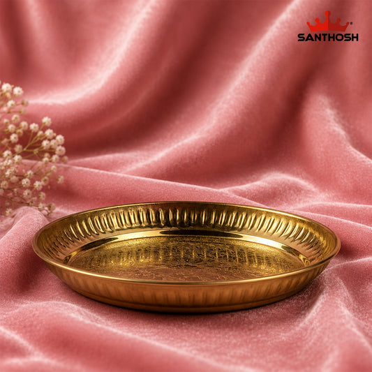 Sacred Needs Brass ICC Etching Plate – 6.2 Inch (15.7 cm) | Decorative Brass Pooja Plate for Home Temple, Rituals & Traditional Décor