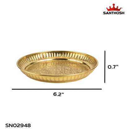 Sacred Needs Brass ICC Etching Plate – 6.2 Inch (15.7 cm) | Decorative Brass Pooja Plate for Home Temple, Rituals & Traditional Décor