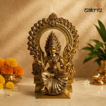 Brass Frame Mari Amman Idol – 16.5 Inch (41.9 cm) Height | Goddess Amman Framed Statue for Pooja Room, Home Temple & Traditional Décor