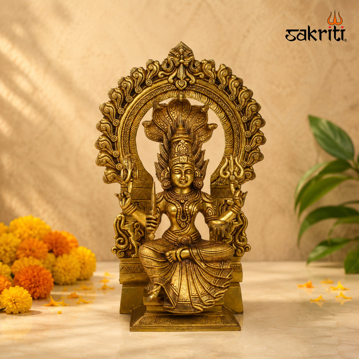 Brass Frame Karumari Amman Idol – 17.5 Inch (44.5 cm) Height | Goddess Amman Statue with Decorative Frame for Pooja Room & Home Temple