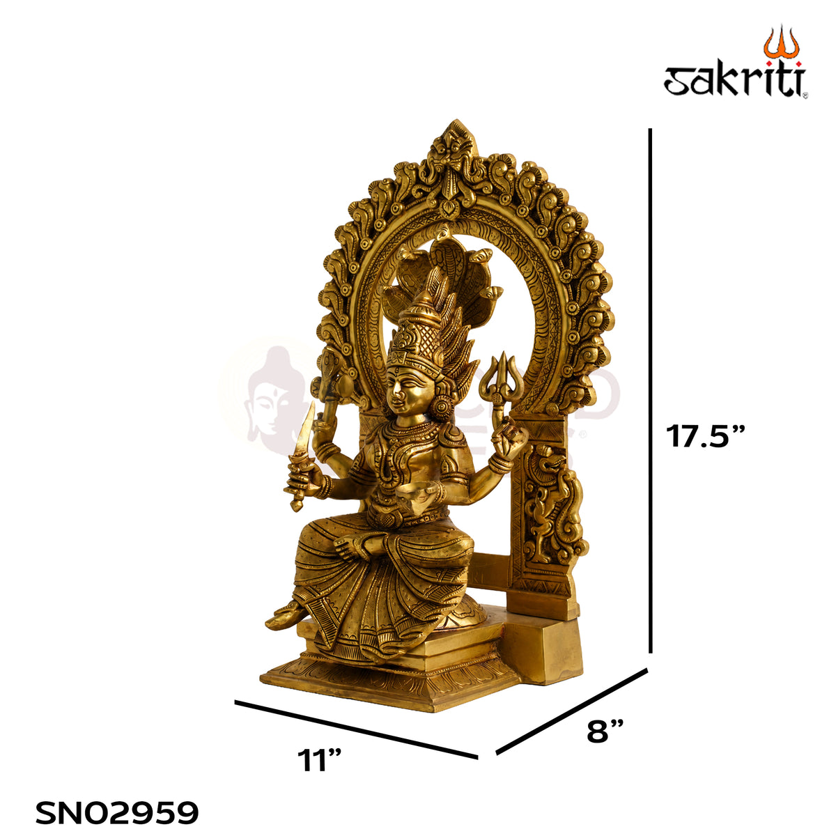Brass Frame Karumari Amman Idol – 17.5 Inch (44.5 cm) Height | Goddess Amman Statue with Decorative Frame for Pooja Room & Home Temple