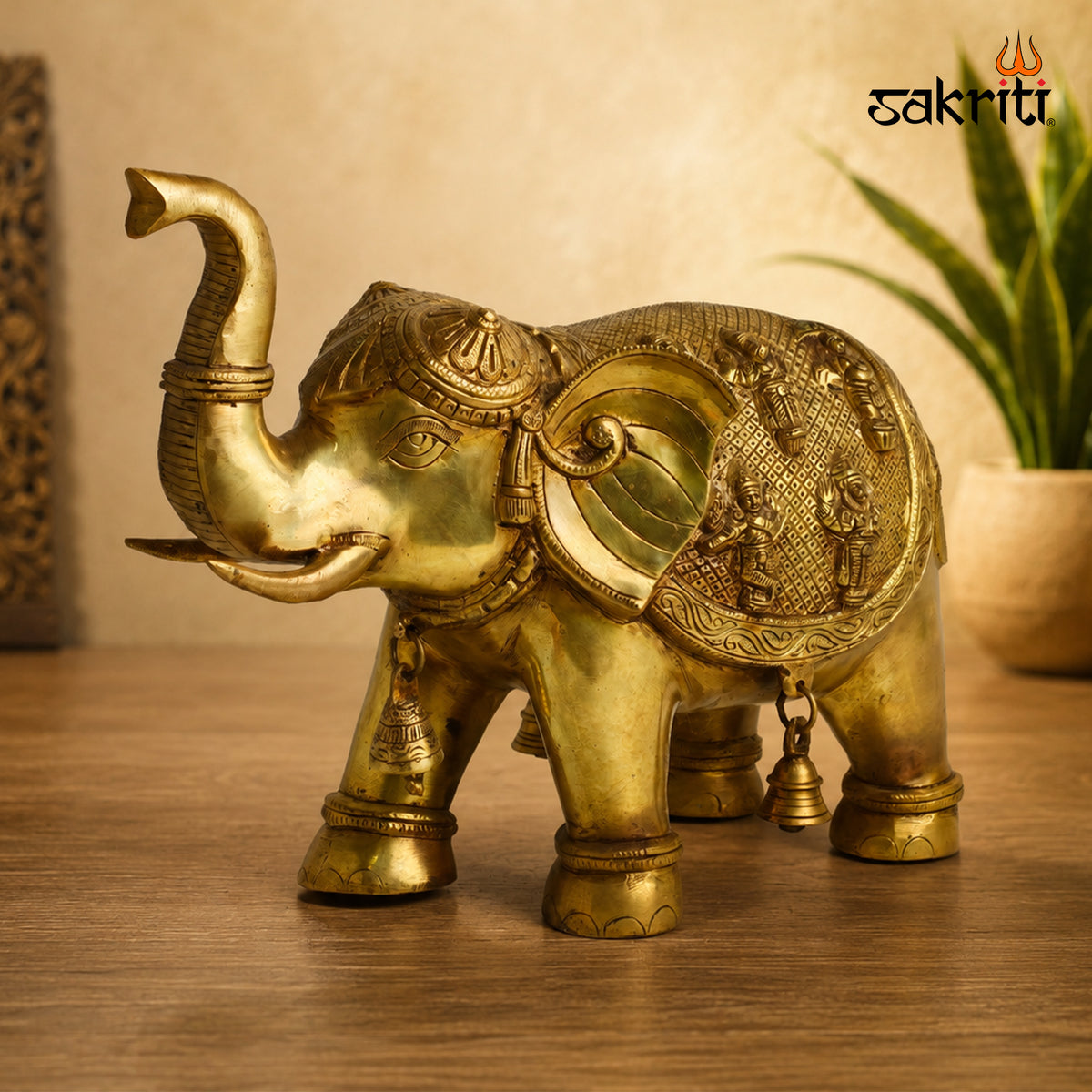 Brass Elephant with Dasavatharam – 12 Inch (30.5 cm) Height | Traditional Brass Elephant Statue for Pooja Room, Temple & Home Décor