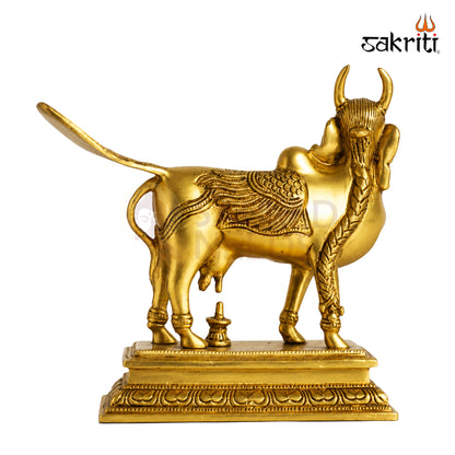 Brass Kamadhenu Cow and Calf Idol – 8.8 Inch (22.4 cm) Height | Traditional Hindu Cow Statue for Pooja Room, Home Temple & Spiritual Decor