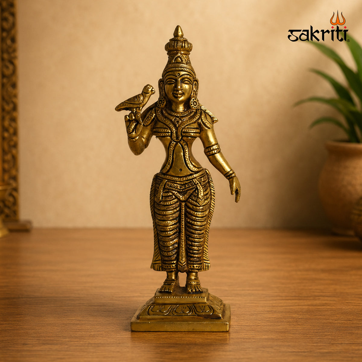 Brass Meenakshi Amman Idol – 9.5 Inch (24.1 cm) Height | Goddess Meenakshi Statue for Home Temple, Pooja Room & Traditional Décor