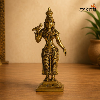Brass Meenakshi Amman Idol – 9.5 Inch (24.1 cm) Height | Goddess Meenakshi Statue for Home Temple, Pooja Room & Traditional Décor