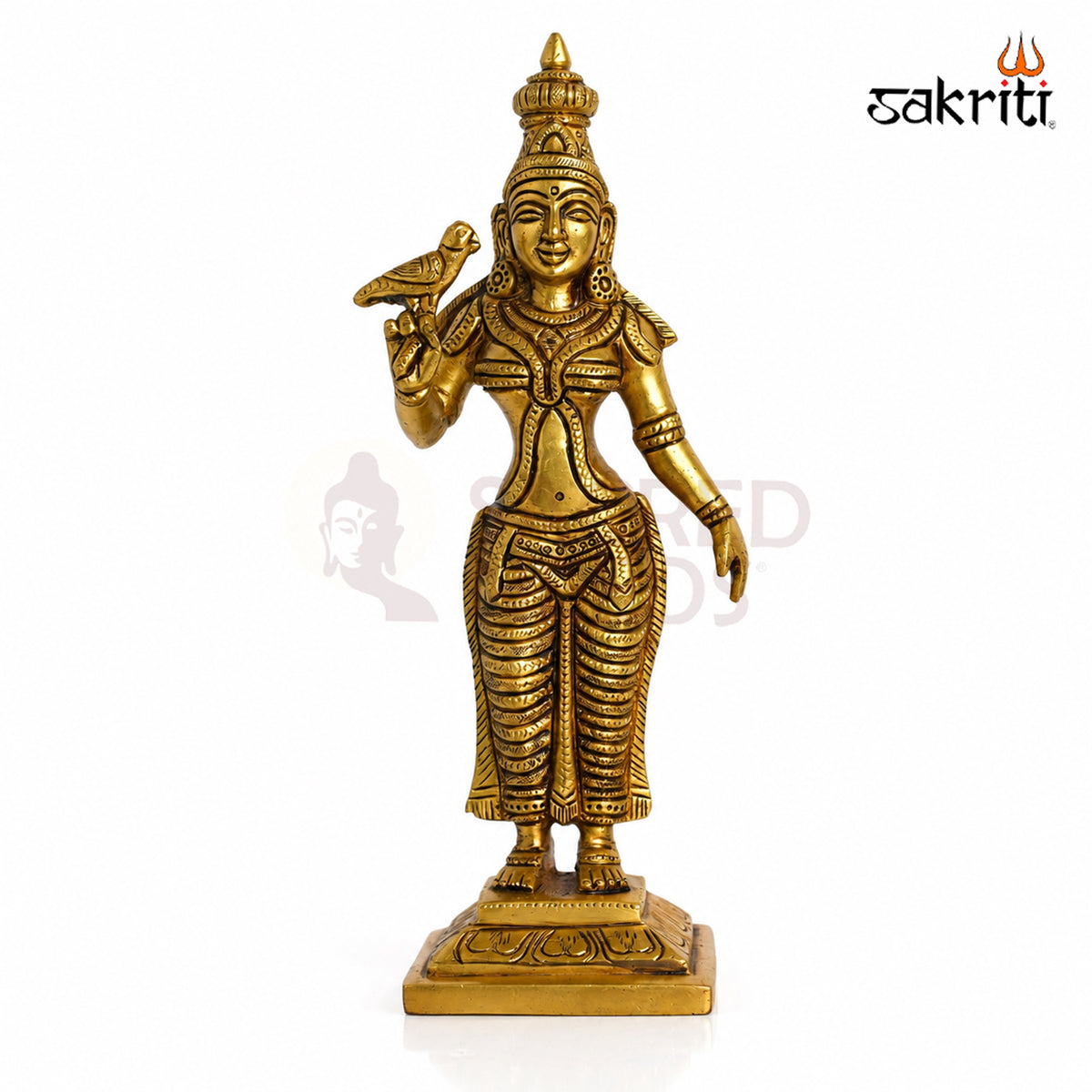 Brass Meenakshi Amman Idol – 9.5 Inch (24.1 cm) Height | Goddess Meenakshi Statue for Home Temple, Pooja Room & Traditional Décor