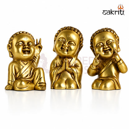 Brass Baby Monk Set – 7.2 Inch (18.3 cm) Height | Decorative Brass Monk Figurines for Home Décor, Meditation & Spiritual Spaces.