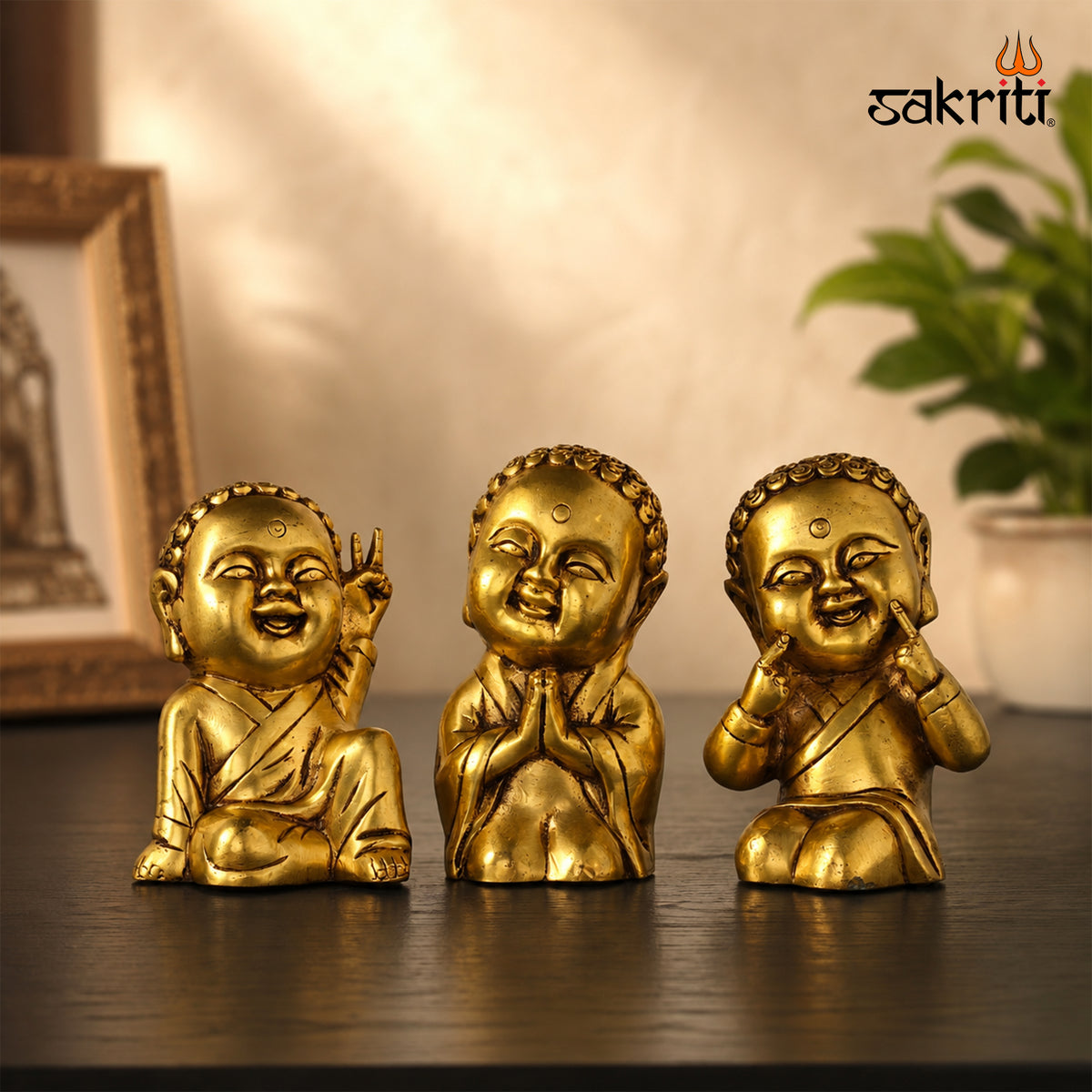 Brass Baby Monk Set – 7.2 Inch (18.3 cm) Height | Decorative Brass Monk Figurines for Home Décor, Meditation & Spiritual Spaces.