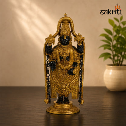Brass Balaji Idol – 17 Inch (43.2 cm) Height | Lord Venkateswara Statue for Home Temple, Pooja Room & Traditional Spiritual Décor