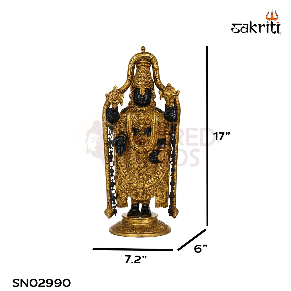 Brass Balaji Idol – 17 Inch (43.2 cm) Height | Lord Venkateswara Statue for Home Temple, Pooja Room & Traditional Spiritual Décor