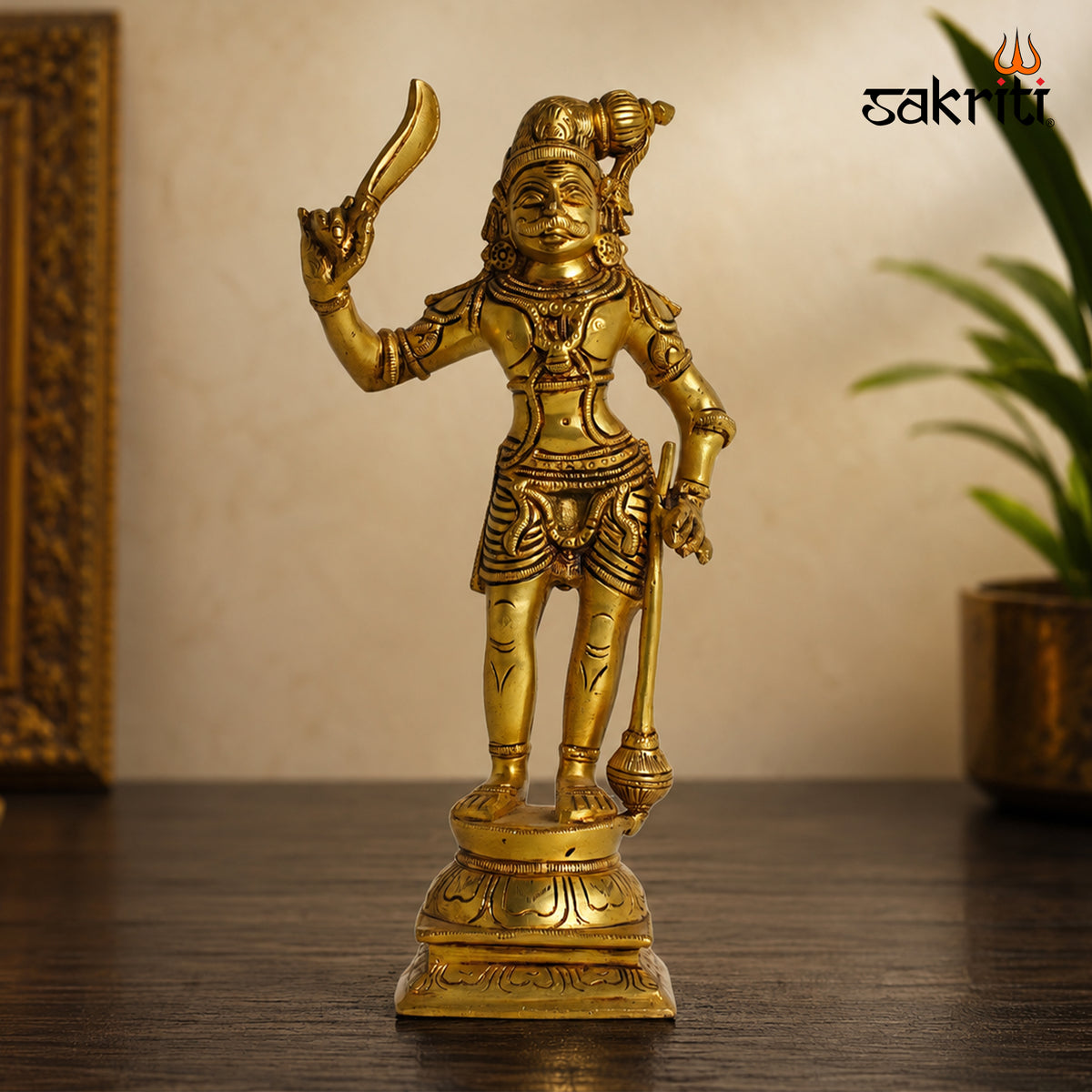 Brass Madurai Veeran Idol – 11.5 Inch (29.2 cm) Height | Traditional Hindu Warrior Deity Statue for Pooja Room, Home Temple & Spiritual Décor.