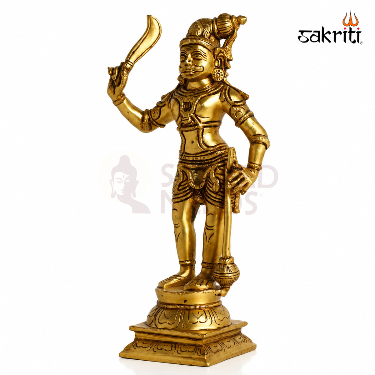 Brass Madurai Veeran Idol – 11.5 Inch (29.2 cm) Height | Traditional Hindu Warrior Deity Statue for Pooja Room, Home Temple & Spiritual Décor.