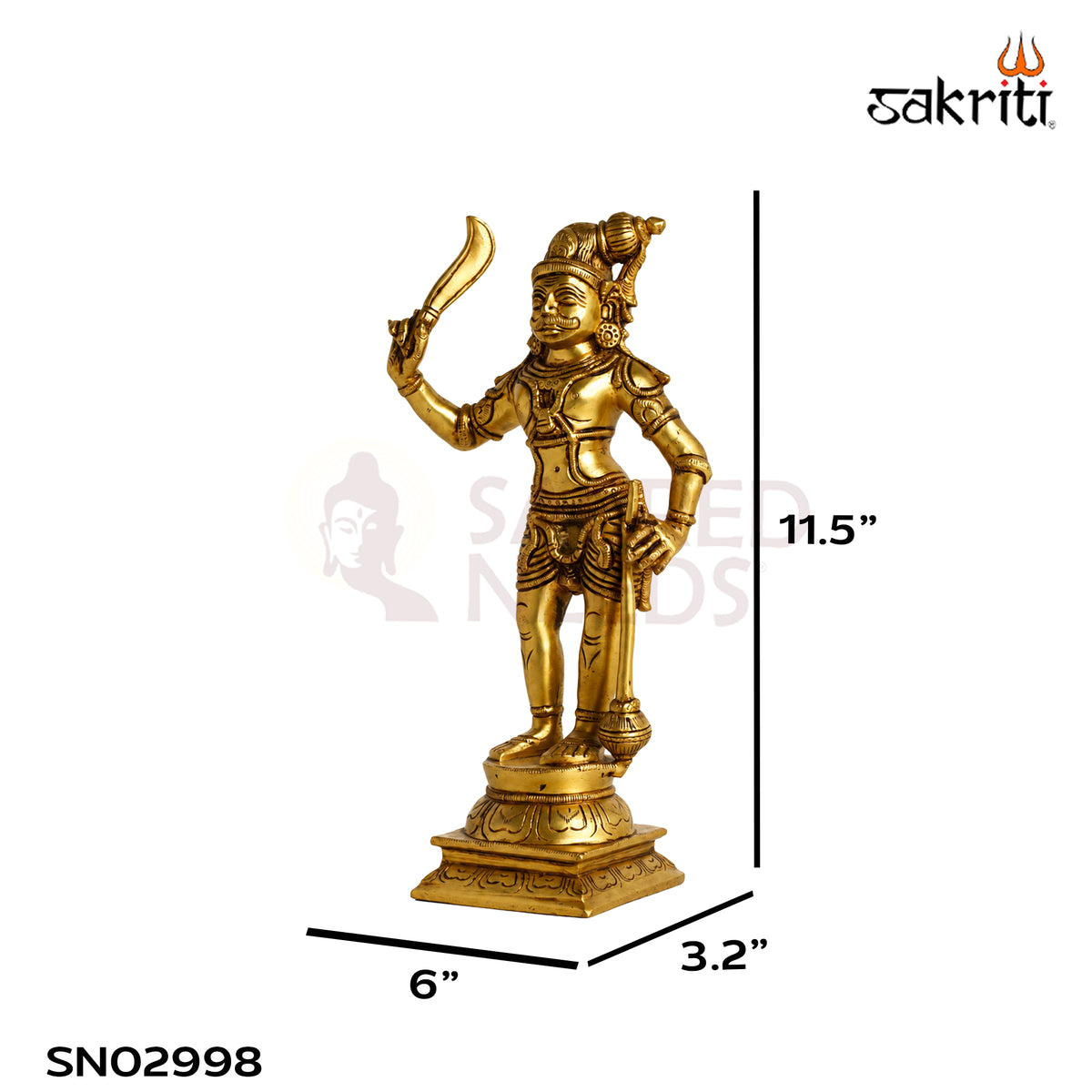 Brass Madurai Veeran Idol – 11.5 Inch (29.2 cm) Height | Traditional Hindu Warrior Deity Statue for Pooja Room, Home Temple & Spiritual Décor.