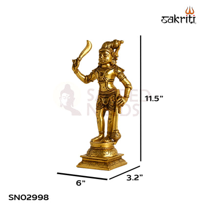 Brass Madurai Veeran Idol – 11.5 Inch (29.2 cm) Height | Traditional Hindu Warrior Deity Statue for Pooja Room, Home Temple & Spiritual Décor.