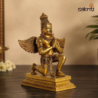 Brass Garuda Idol – 12 Inch (30.5 cm) Height | Traditional Lord Garuda Statue for Vishnu Pooja, Home Temple & Spiritual Décor.