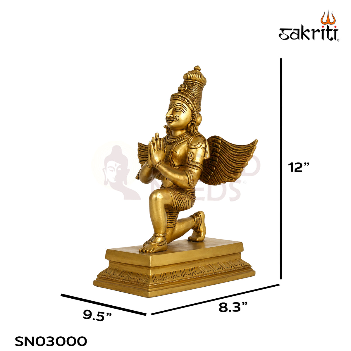 Brass Garuda Idol – 12 Inch (30.5 cm) Height | Traditional Lord Garuda Statue for Vishnu Pooja, Home Temple & Spiritual Décor.
