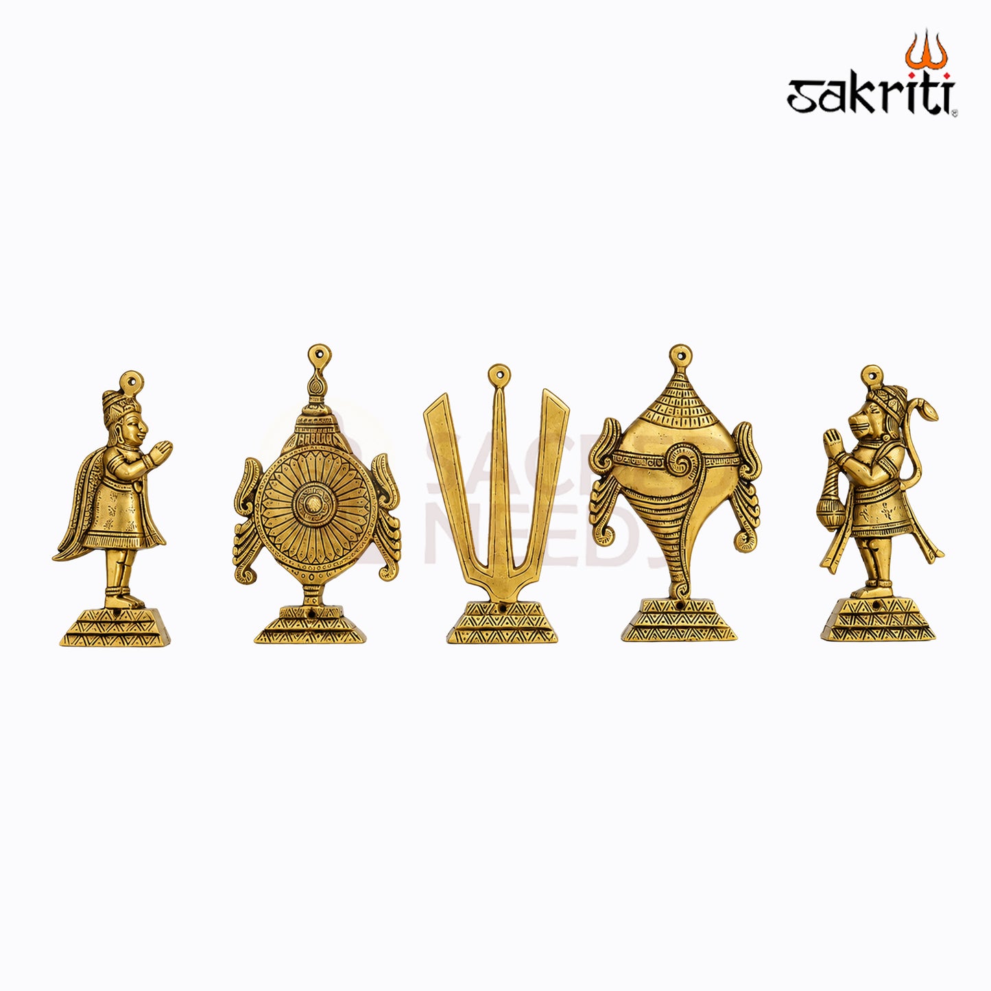 Sacred Needs Brass Namam Sangu Sakram Wall Mount with Garudan & Hanuman – 9 Inch (22.9 cm) Height | Decorative Brass Wall Plate for Temple & Pooja Room