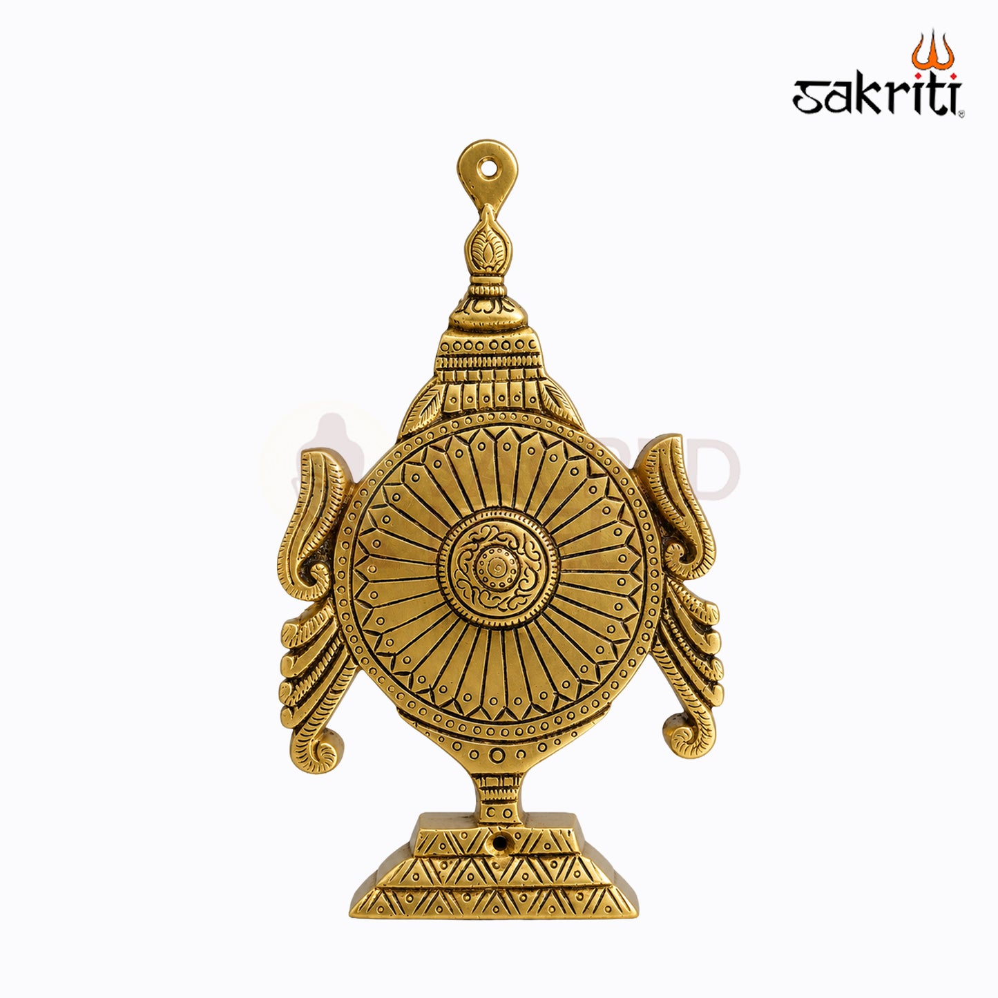 Sacred Needs Brass Namam Sangu Sakram Wall Mount with Garudan & Hanuman – 9 Inch (22.9 cm) Height | Decorative Brass Wall Plate for Temple & Pooja Room