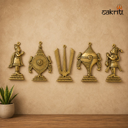 Sacred Needs Brass Namam Sangu Sakram Wall Mount with Garudan & Hanuman – 9 Inch (22.9 cm) Height | Decorative Brass Wall Plate for Temple & Pooja Room