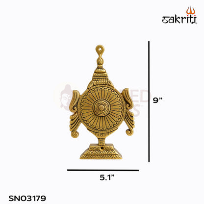 Sacred Needs Brass Namam Sangu Sakram Wall Mount with Garudan & Hanuman – 9 Inch (22.9 cm) Height | Decorative Brass Wall Plate for Temple & Pooja Room