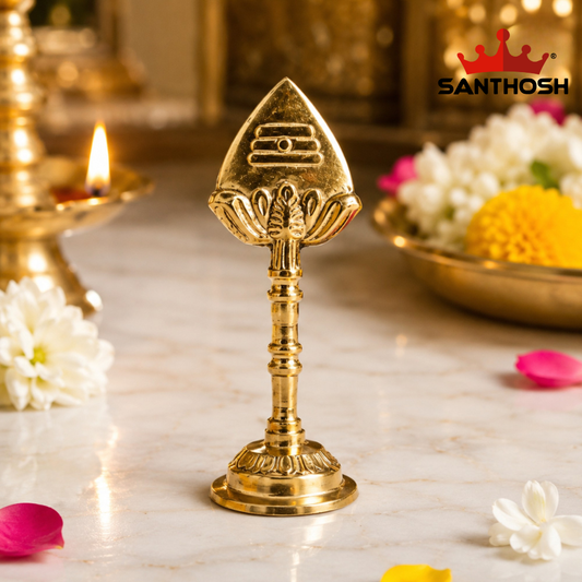 Brass Vel with Gold Base – 4.1 Inch (10.4 cm) Height | Lord Murugan Vel Symbol for Pooja Room, Home Temple & Spiritual Décor