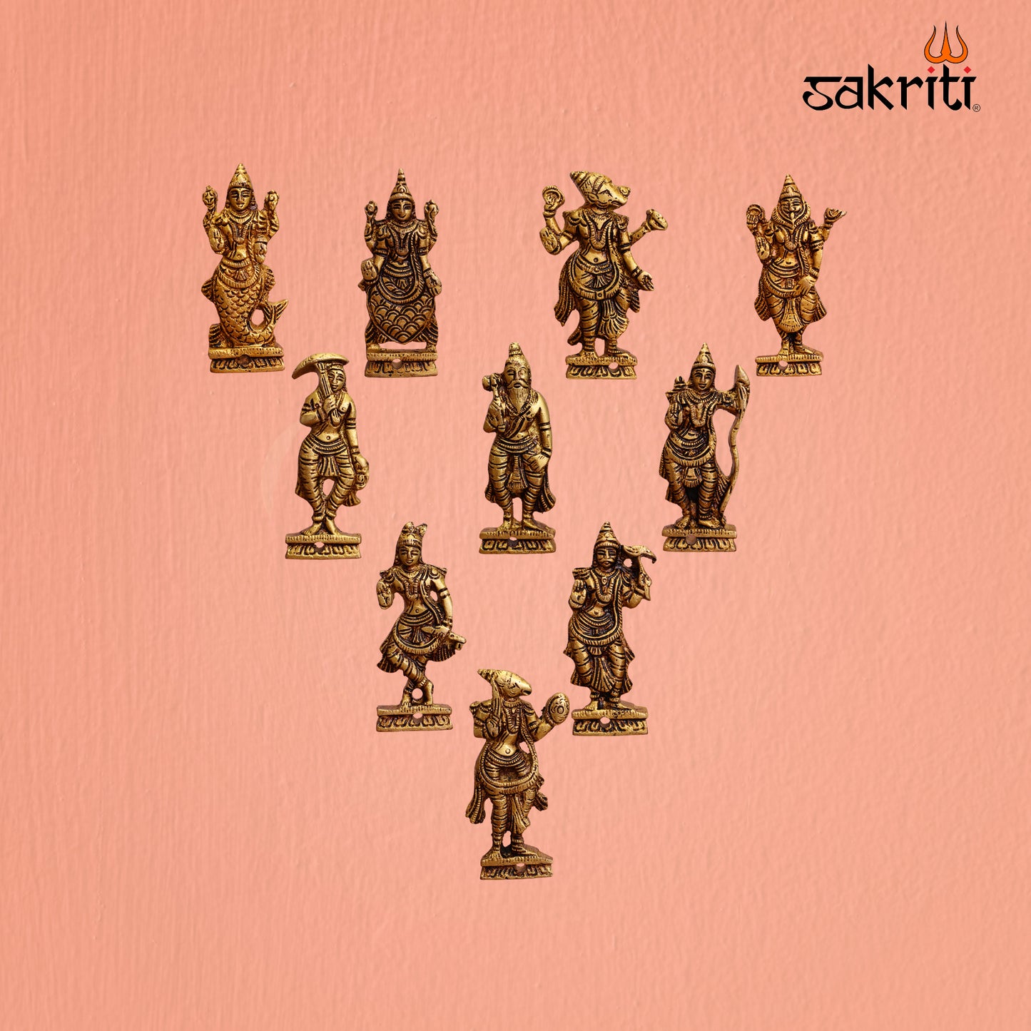 Brass Dasavatharam Wall Mounted Plates – 3.8 Inch Decorative Hindu God Wall Art for Home & Pooja Room