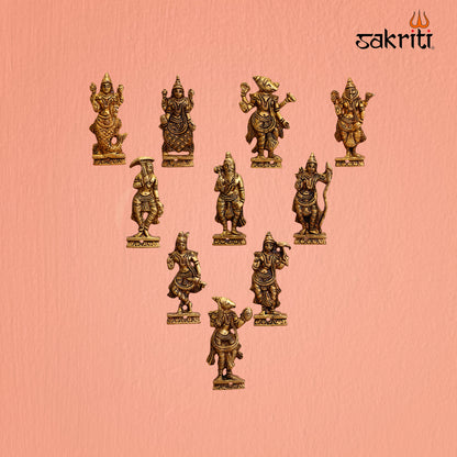 Brass Dasavatharam Wall Mounted Plates – 3.8 Inch Decorative Hindu God Wall Art for Home & Pooja Room