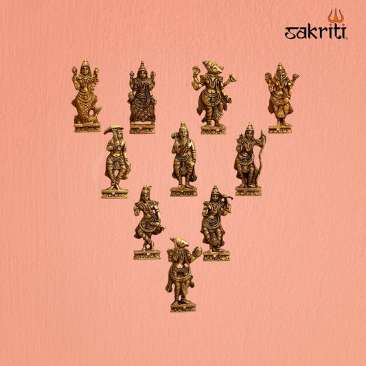 Brass Dasavatharam Wall Mounted Plates – 3.8 Inch Decorative Hindu God Wall Art for Home & Pooja Room