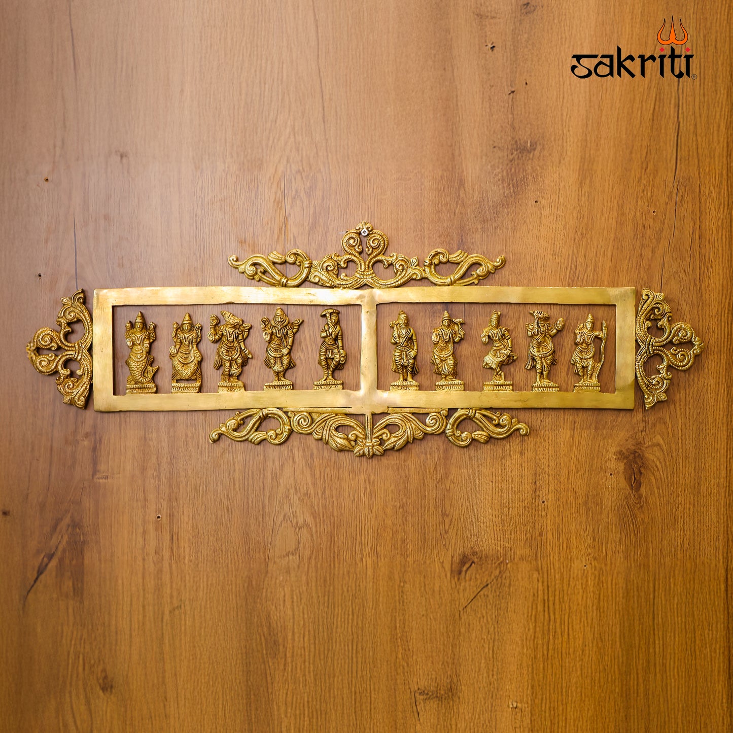 Brass Dasavatharam Frame – 28.5 Inch Length Traditional Hindu Wall Hanging for Home Temple & Pooja Room Decor