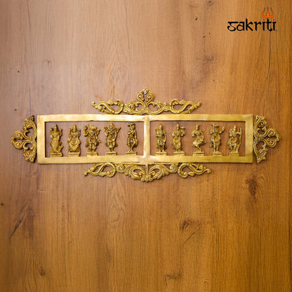 Brass Dasavatharam Frame – 28.5 Inch Length Traditional Hindu Wall Hanging for Home Temple & Pooja Room Decor