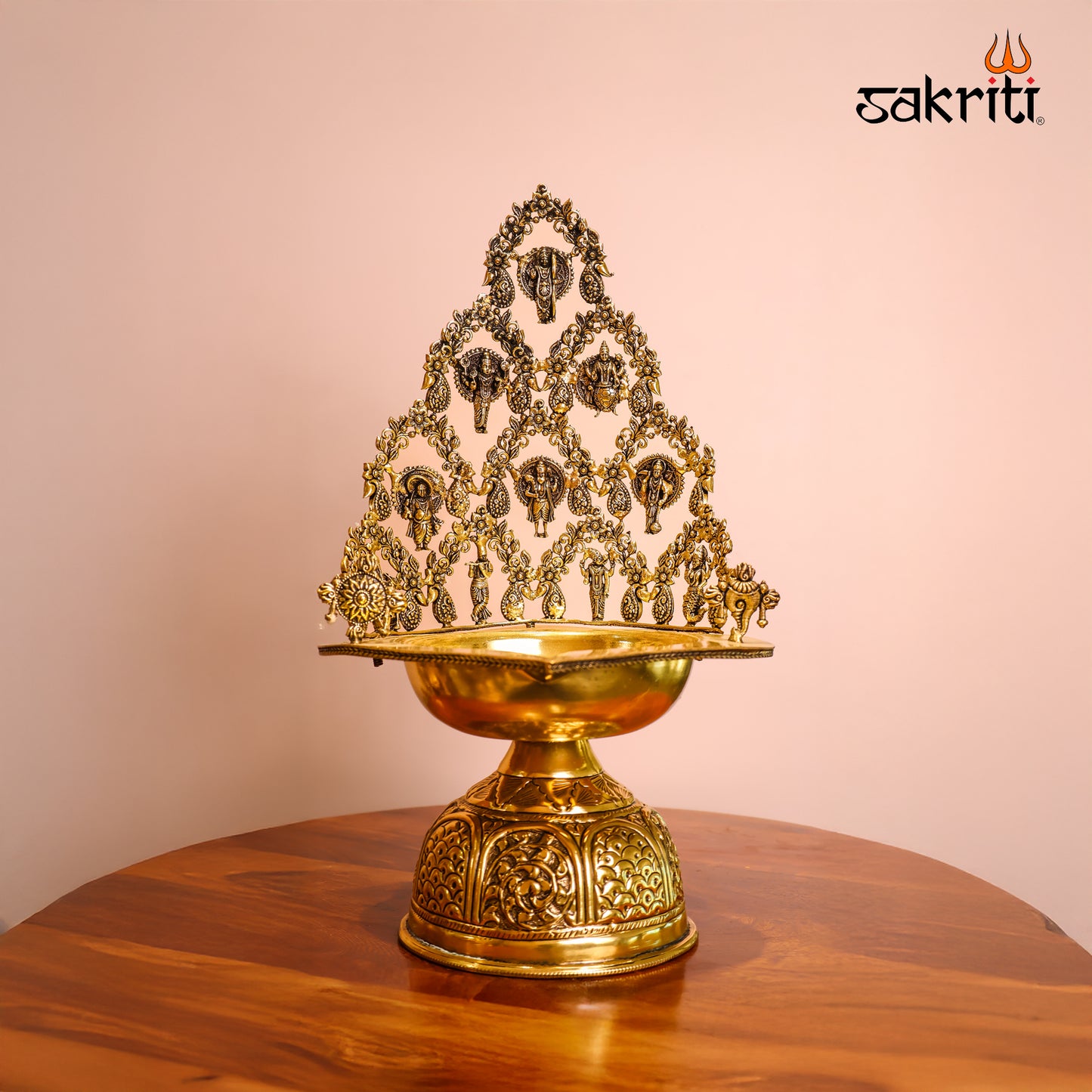 Brass Dasavatharam Vilakku – 13.8 Inch Traditional Pooja Lamp for Home Temple and Festive Decor