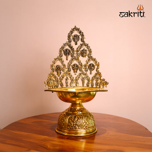 Brass Dasavatharam Vilakku – 13.8 Inch Traditional Pooja Lamp for Home Temple and Festive Decor