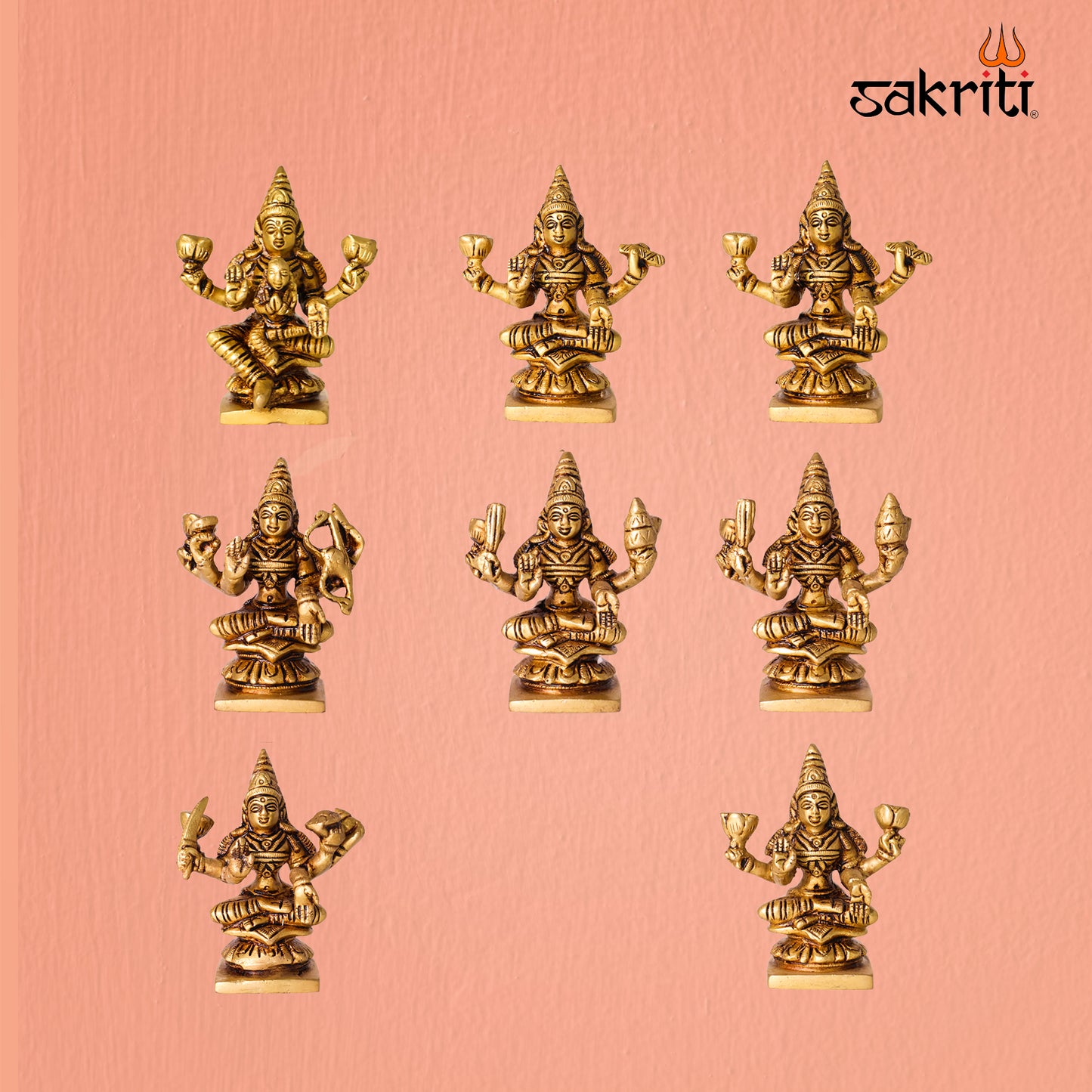 Brass Astalakshmi Set – 3.5 Inch Lakshmi Idol (8 Pieces) for Pooja Room, Temple Decor & Gifting