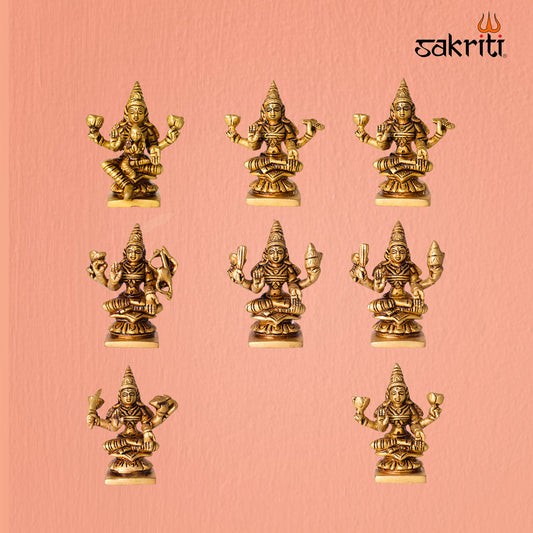Brass Astalakshmi Set – 3.5 Inch Lakshmi Idol (8 Pieces) for Pooja Room, Temple Decor & Gifting