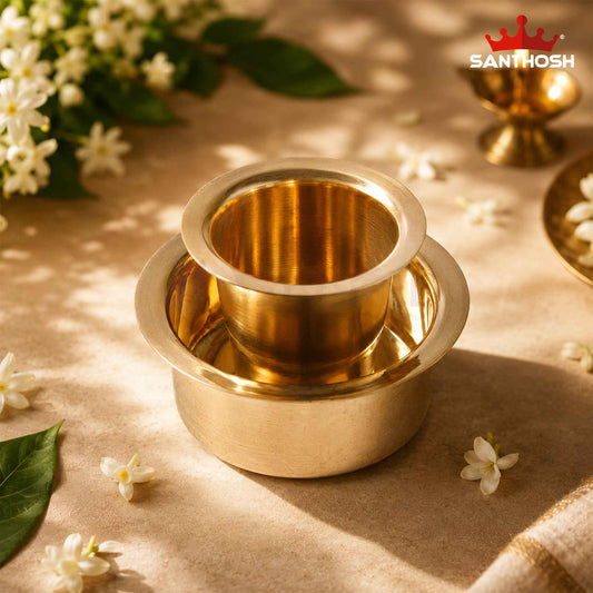 Sacred Needs Brass Dabra & Tumbler Set – 2.3 Inch (5.8 cm) Height | Traditional South Indian Brass Coffee Cup & Davara Set for Serving, Pooja & Home Use