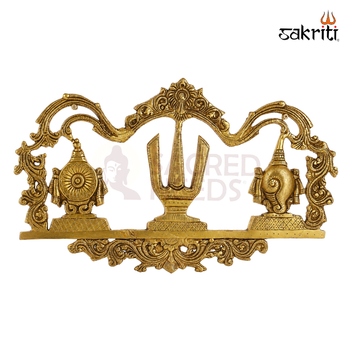 Brass Shankh Chakra Namam Wall Plate – 11 Inch (27.9 cm) Height | Traditional Vaishnav Wall Décor for Pooja Room, Temple & Home