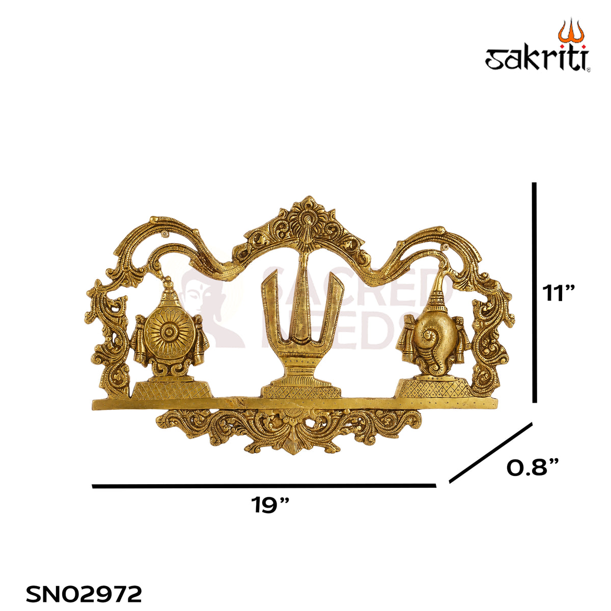 Brass Shankh Chakra Namam Wall Plate – 11 Inch (27.9 cm) Height | Traditional Vaishnav Wall Décor for Pooja Room, Temple & Home