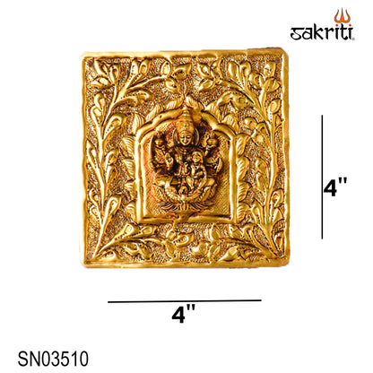 Brass Square Astalakshmi Wall Mounted Plate – 4 Inch Traditional Lakshmi Wall Decor for Pooja Room & Temple