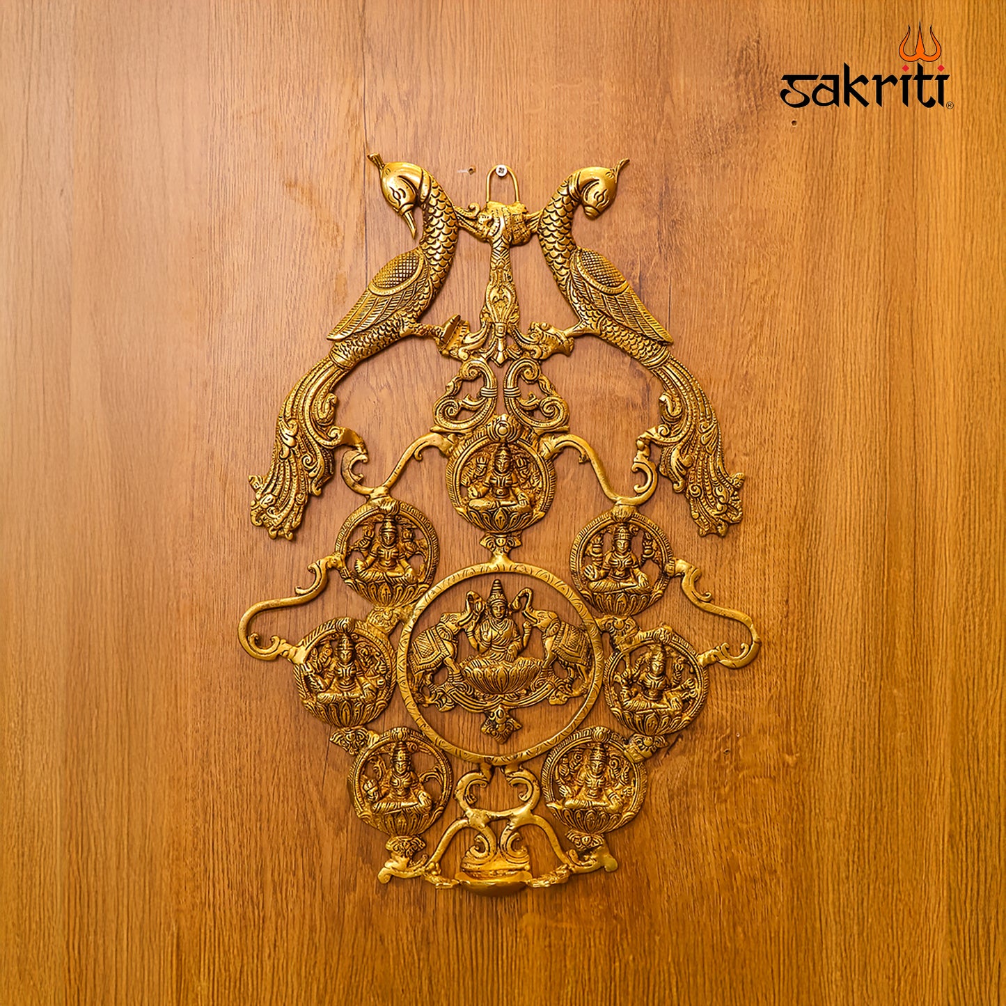 Brass Astalakshmi Wall Mounted Frame with Deepam – 18 Inch Traditional Lakshmi Frame for Temple & Home Decor