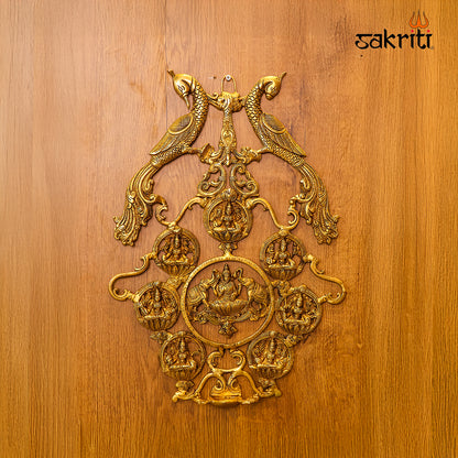 Brass Astalakshmi Wall Mounted Frame with Deepam – 18 Inch Traditional Lakshmi Frame for Temple & Home Decor