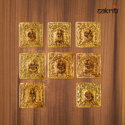 Brass Square Astalakshmi Wall Mounted Plate – 4 Inch Traditional Lakshmi Wall Decor for Pooja Room & Temple