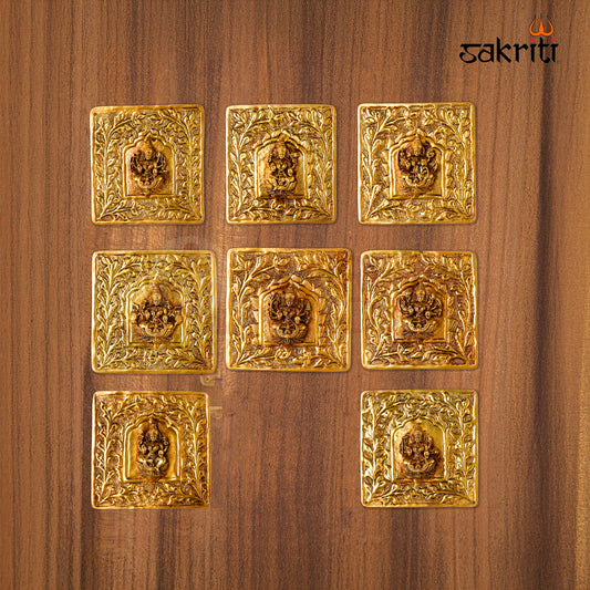 Brass Square Astalakshmi Wall Mounted Plate – 4 Inch Traditional Lakshmi Wall Decor for Pooja Room & Temple