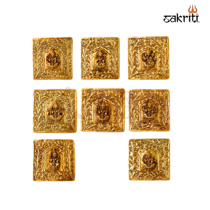 Brass Square Astalakshmi Wall Mounted Plate – 4 Inch Traditional Lakshmi Wall Decor for Pooja Room & Temple