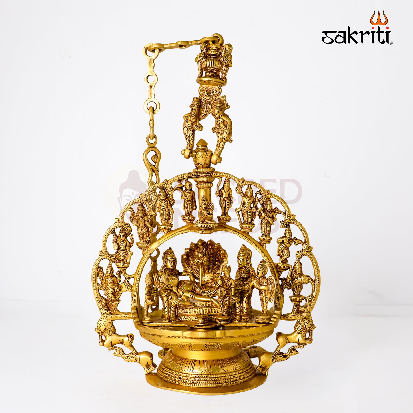 Brass Dasavatharam Hanging Vilakku – 51 Inch Traditional Brass Oil Lamp for Pooja Room and Home Temple Decor