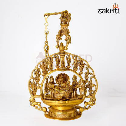 Brass Dasavatharam Hanging Vilakku – 51 Inch Traditional Brass Oil Lamp for Pooja Room and Home Temple Decor